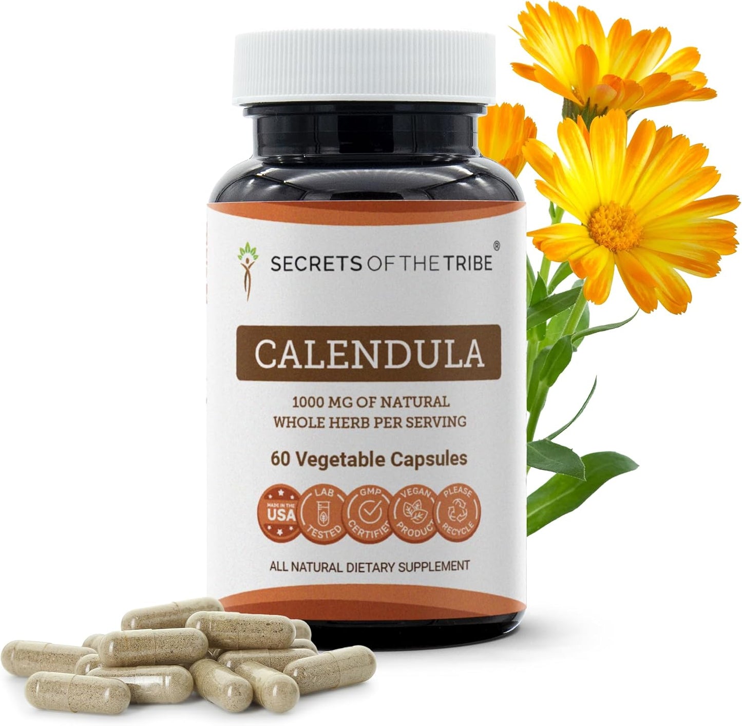 Secrets of the Tribe Calendula 60 Capsules, 1000 mg, Calendula Officinalis Dried Flower - görsel 1
