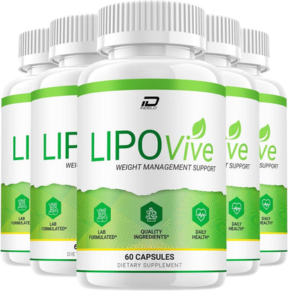 Lipo Vive Capsules - Advanced Formula Food Supplement (5 Pack, 300 Capsules)