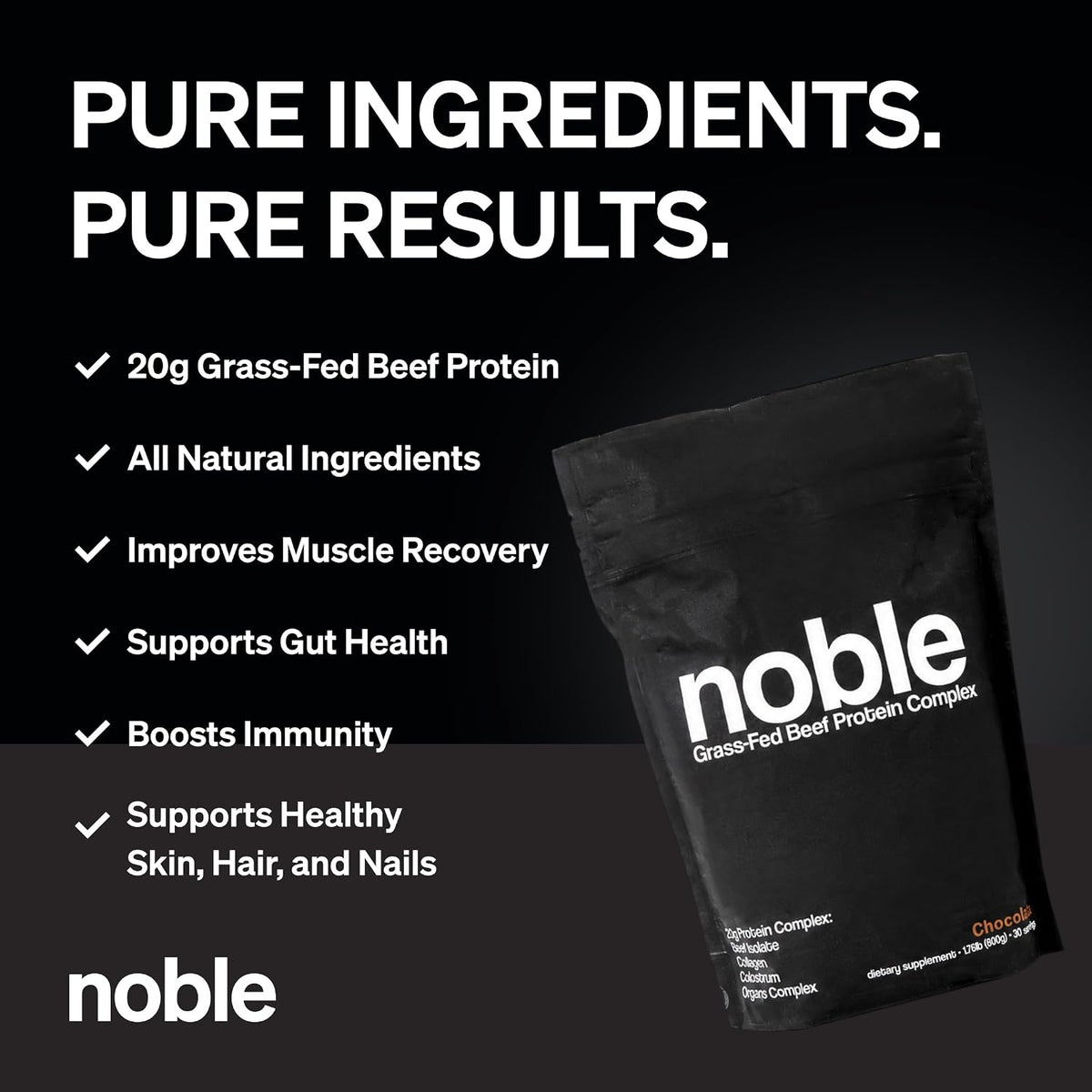 Noble All-in-One Chocolate Protein Powder, 21g Grass-Fed Beef Protein & Collagen, Colostrum & Organ Blend, Whey-Free, Seed Oil-Free, Zero-Carb, 30 Servings (1.75lbs) - görsel 4