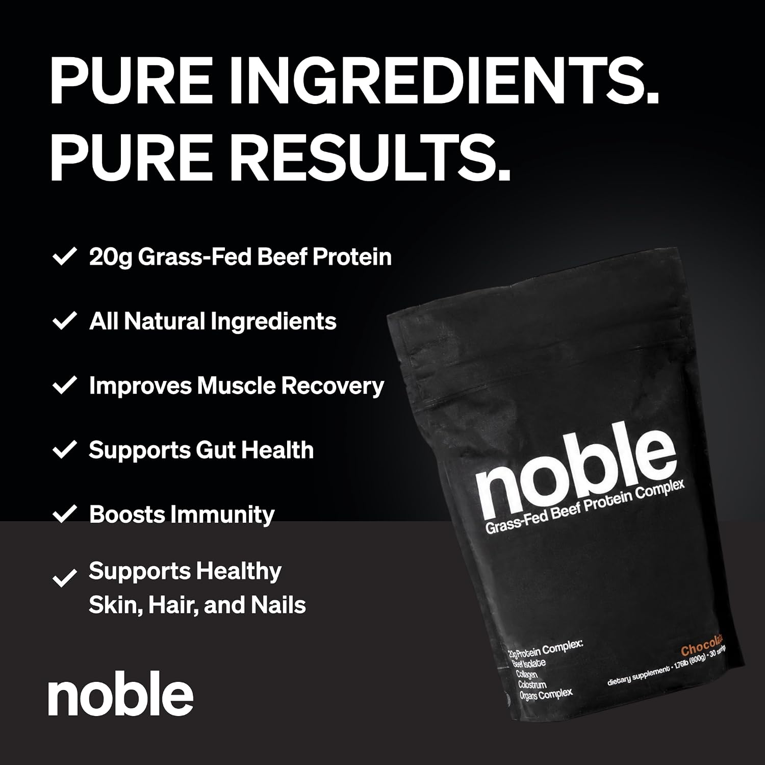 Noble All-in-One Chocolate Protein Powder, 21g Grass-Fed Beef Protein & Collagen, Colostrum & Organ Blend, Whey-Free, Seed Oil-Free, Zero-Carb, 30 Servings (1.75lbs) - görsel 4