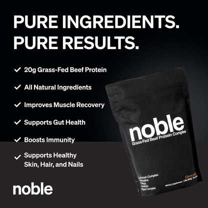 Noble All-in-One Chocolate Protein Powder, 21g Grass-Fed Beef Protein & Collagen, Colostrum & Organ Blend, Whey-Free, Seed Oil-Free, Zero-Carb, 30 Servings (1.75lbs)