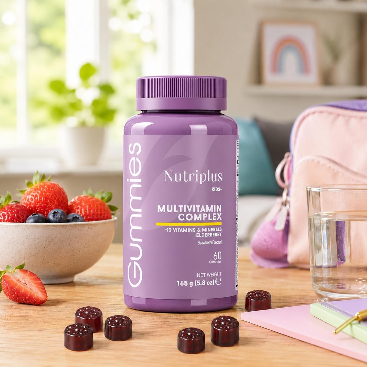 FARMASi Nutriplus Kids Gummies, Strawberry Flavour, 60 Gummies – Multivitamin for Children with Elderberry Extract, Vegan & Gelatin Free - görsel 2
