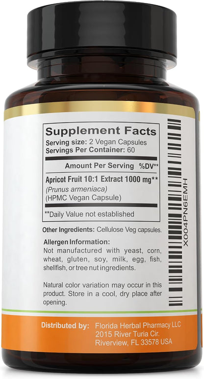 Apricot Extract Capsules 10:1 (120 Capsules) 500 mg per Capsule, 1000 mg per Serving