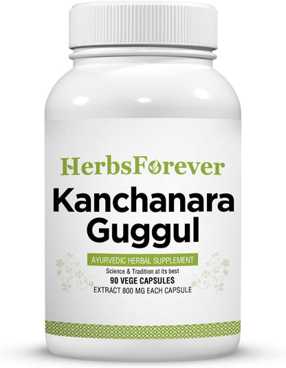 Herbsforever Kanchnara Guggul – Ayurvedic Herbal Supplement for Thyroid and Lymphatic Health, 90 Vegan Capsules