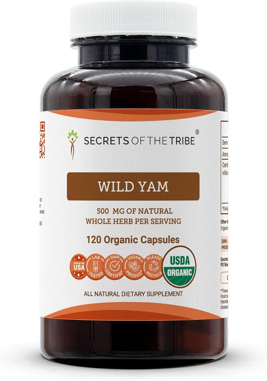 Secrets of the Tribe Wild Yam Capsules 500 mg - USDA Organic Wild Yam Root (Dioscorea Villosa) - Hormonal Support Supplement, 120 Capsules