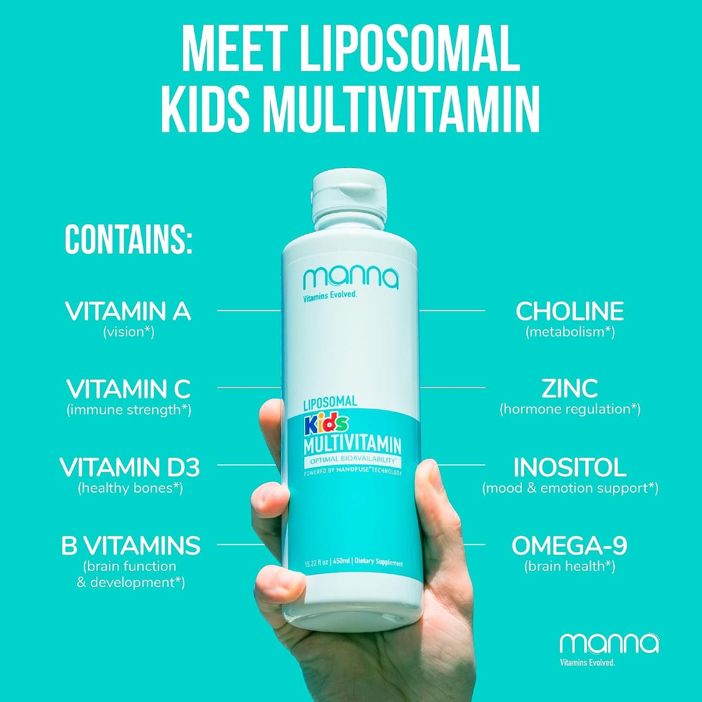 Manna Vitamins Evolved Liposomal Children's Multivitamin – Liquid Multivitamin for Kids with Vitamin D3, A, B12, C, Zinc & More - görsel 4