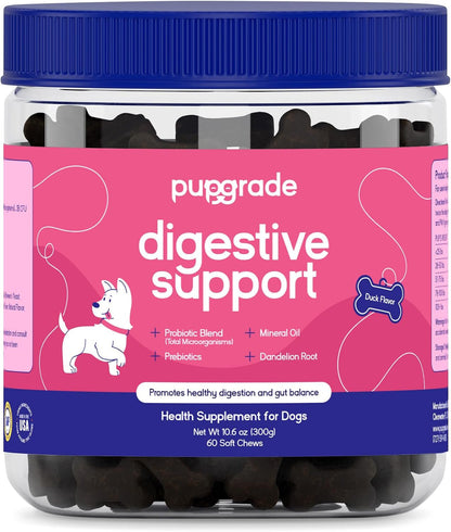 PupGrade Digestive Support for Dogs, Duck Flavour - 60 Soft Chews