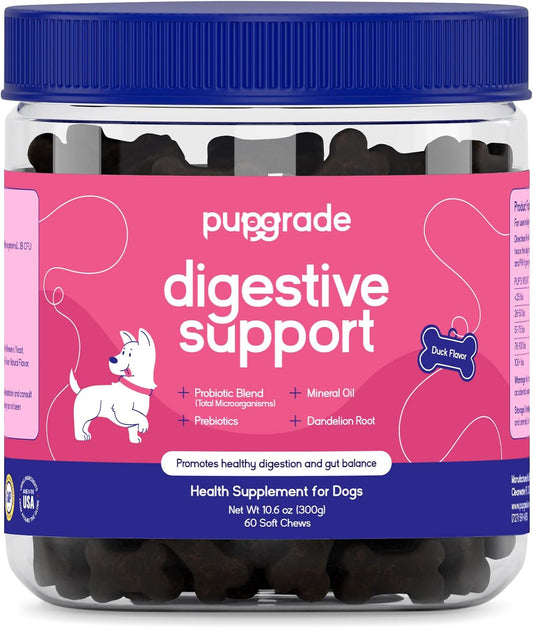 PupGrade Digestive Support for Dogs, Duck Flavour - 60 Soft Chews