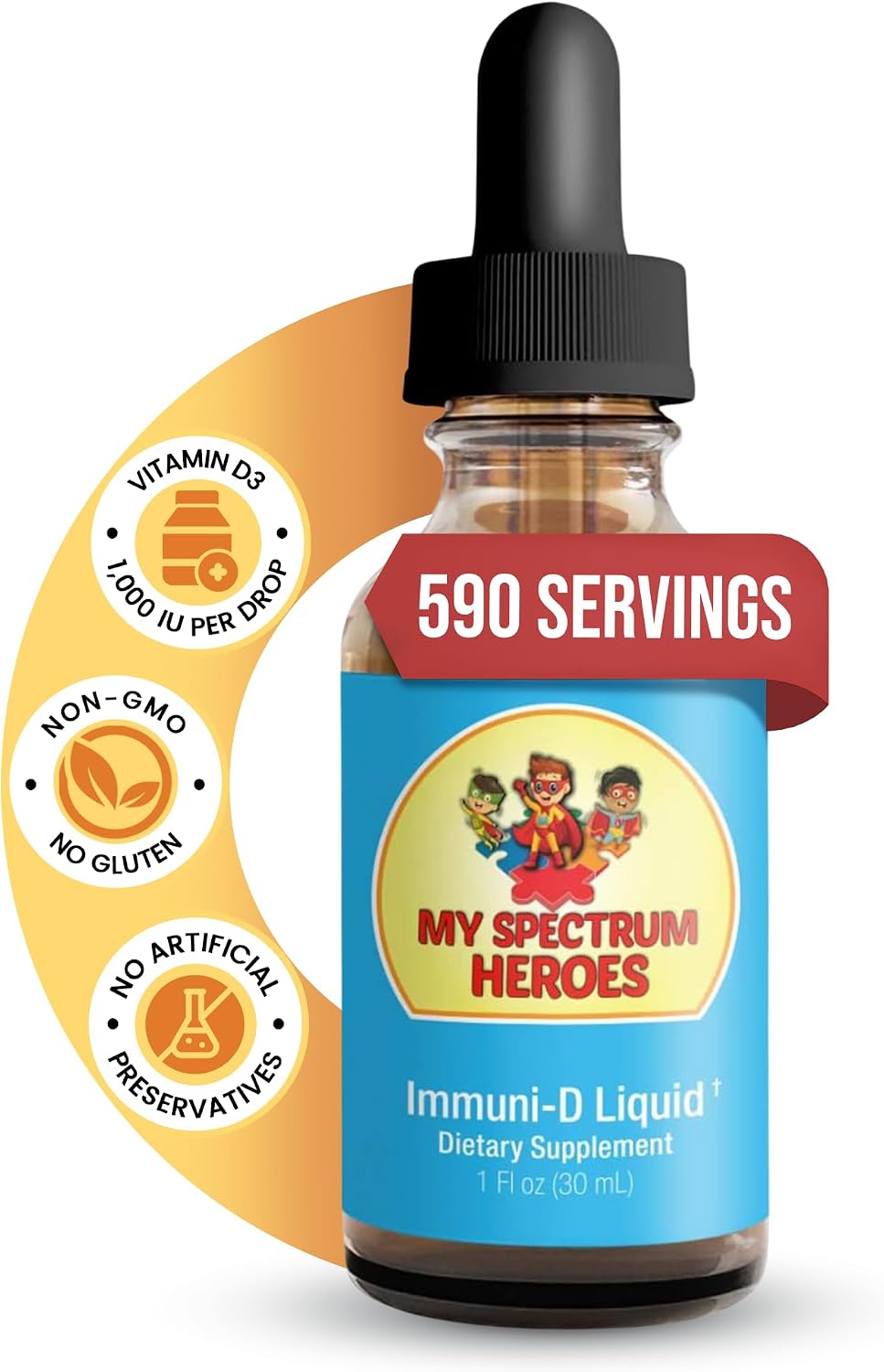 My Spectrum Heroes Immuni-D Liquid Vitamin D3 Supplement, 1000 IU, Gluten-Free, Tasteless, 30 ml - görsel 1