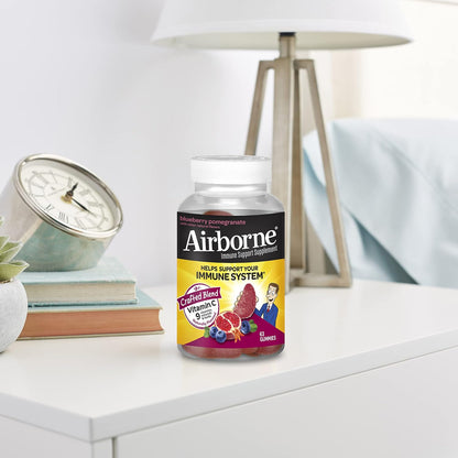 Airborne 750mg Vitamin C Gummies for Adults, Immune Support Supplement with Antioxidants Vitamins A, C & E – 63 Gummies, Blueberry Pomegranate Flavour