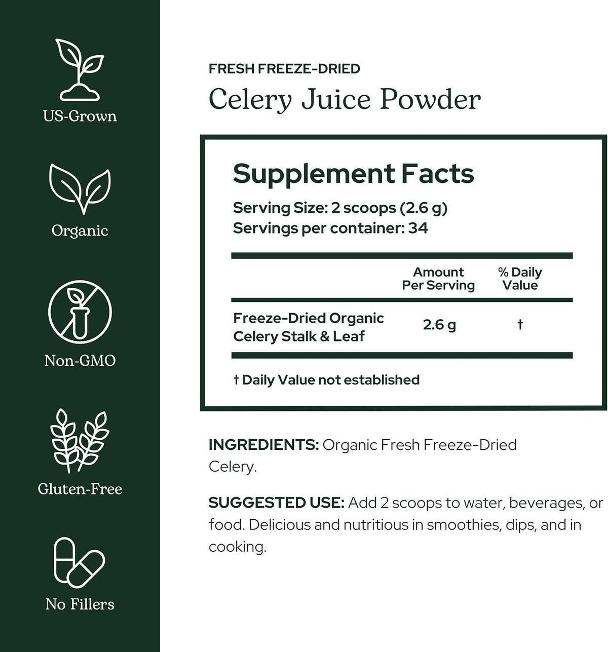 Eclectic Herb Organic Celery Juice Powder - Freeze Dried Nutritional Supplement, 90 g - görsel 2
