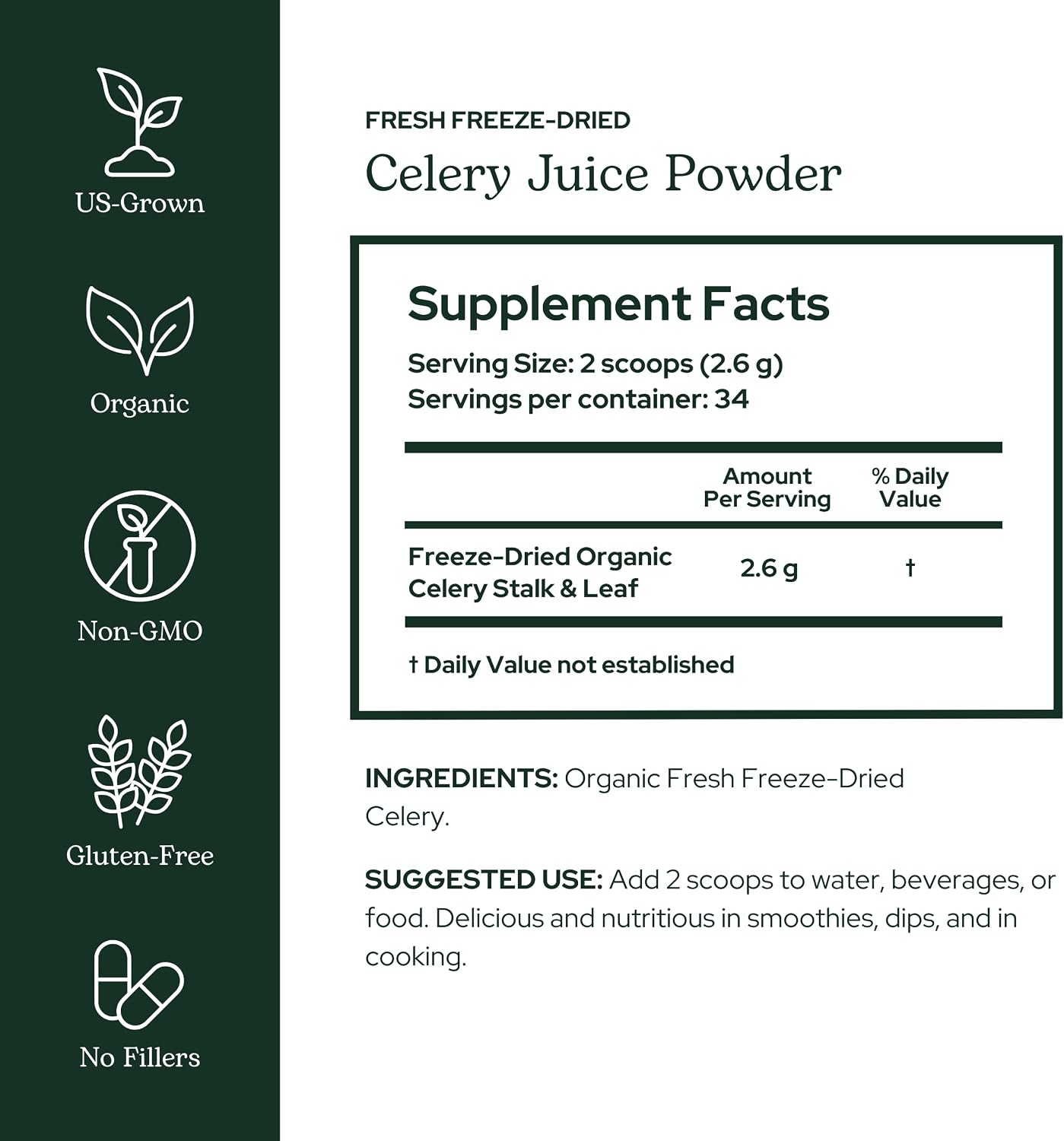 Eclectic Herb Organic Celery Juice Powder - Freeze Dried Nutritional Supplement, 90 g - görsel 2