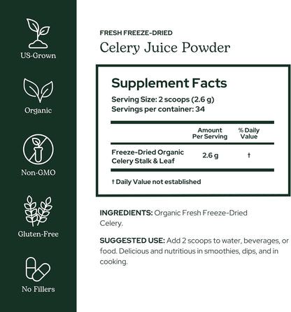 Eclectic Herb Organic Celery Juice Powder - Freeze Dried Nutritional Supplement, 90 g