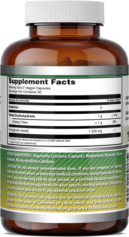 Amazing Formulae Fenugreek Seed 1220 mg - 180 Veggie Capsules - Non-GM, Gluten-free Food Supplement