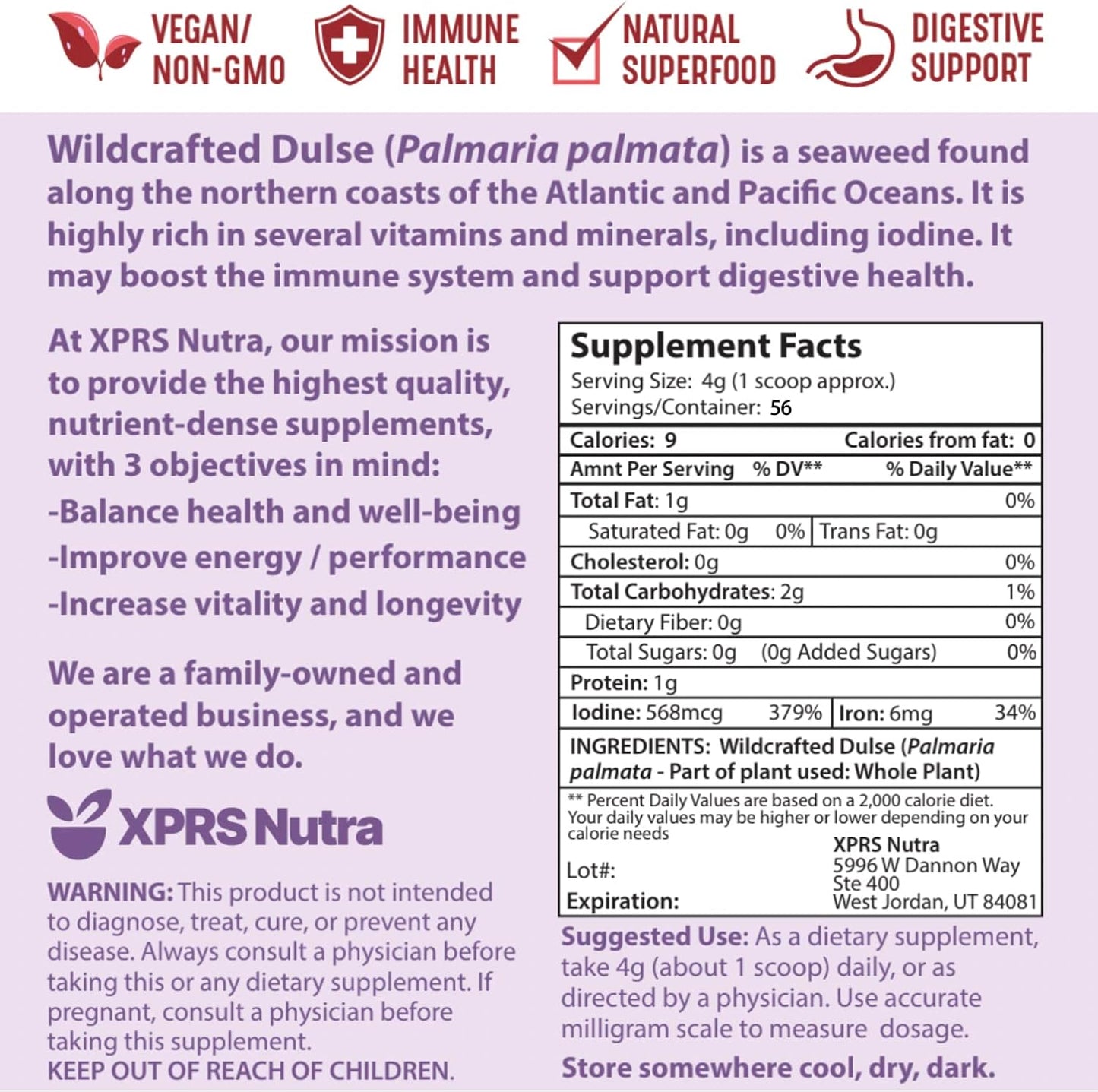XPRS Nutra Dulse Powder (Palmaria Palmata) – Canadian Wildcrafted Nova Scotia Seaweed (227g) - görsel 7