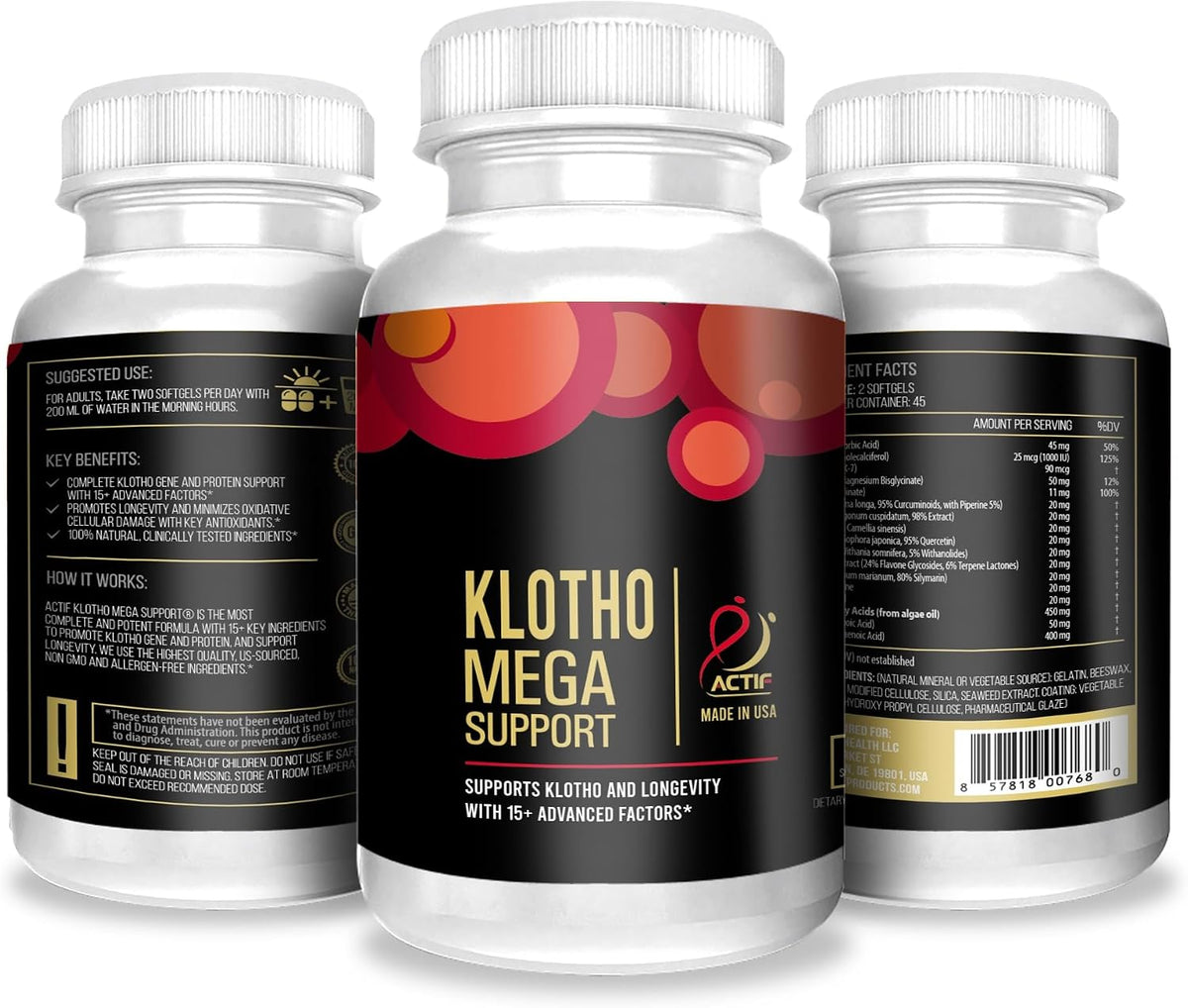 ACTIF Klotho Mega Support with 20+ Advanced Factors for Longevity Support - Non GMO, Made in USA, 90 Count - görsel 4
