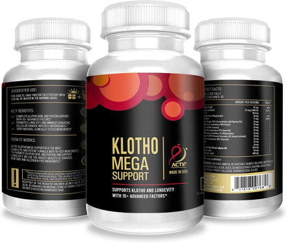ACTIF Klotho Mega Support with 20+ Advanced Factors for Longevity Support - Non GMO, Made in USA, 90 Count
