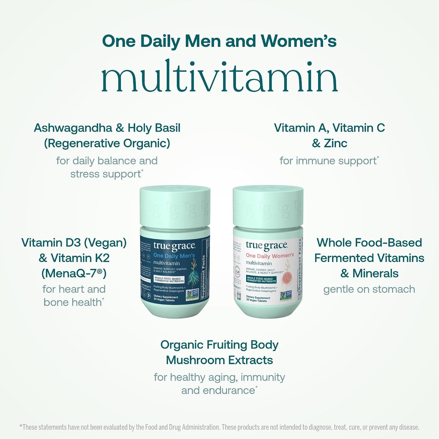 True Grace One Daily Men's & Women's Multivitamin Bundle - 30 Vegan Tablets Each - Non-GM & Gluten-free - görsel 4