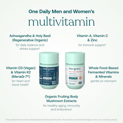 True Grace One Daily Men's & Women's Multivitamin Bundle - 30 Vegan Tablets Each - Non-GM & Gluten-free