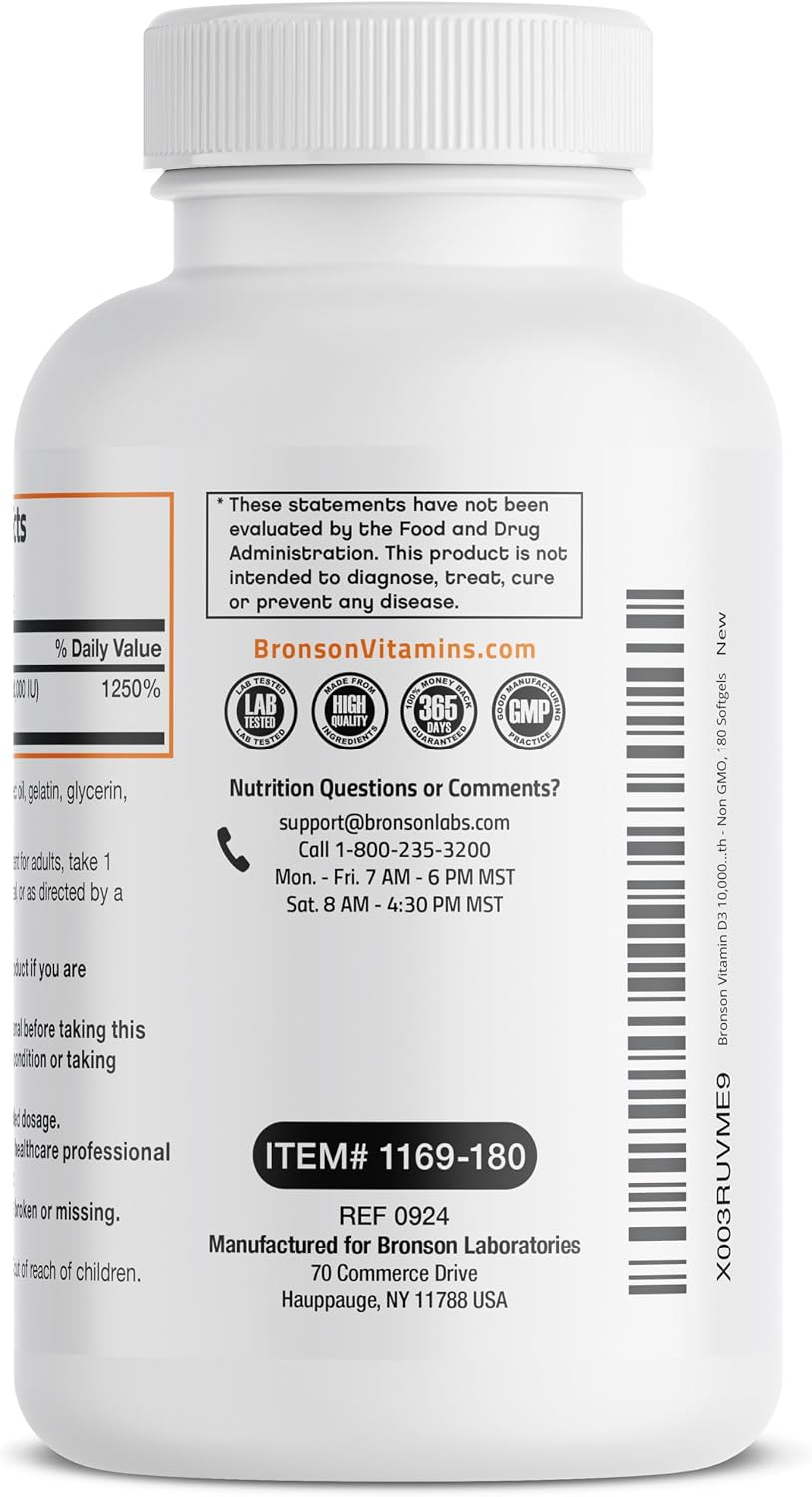 Bronson Vitamin D3 10,000 IU (250 mcg) High Potency - Supports Normal Immune System, Strong Bones, Muscles & Teeth - Non GMO, 180 Softgels - görsel 7