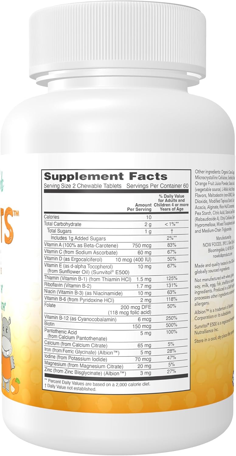 NOW Foods Kid Vits Multivitamin - Juicy Orange - 120 Chewable Tablets - görsel 2