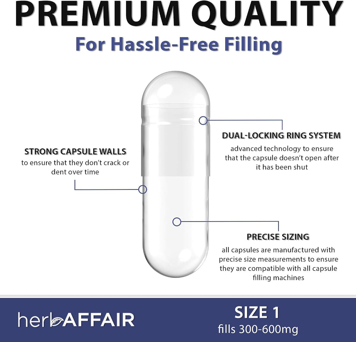 Herb Affair Clear Empty Gelatin Capsules Size 1 - 1000 Count – Holds 300-600mg - görsel 2