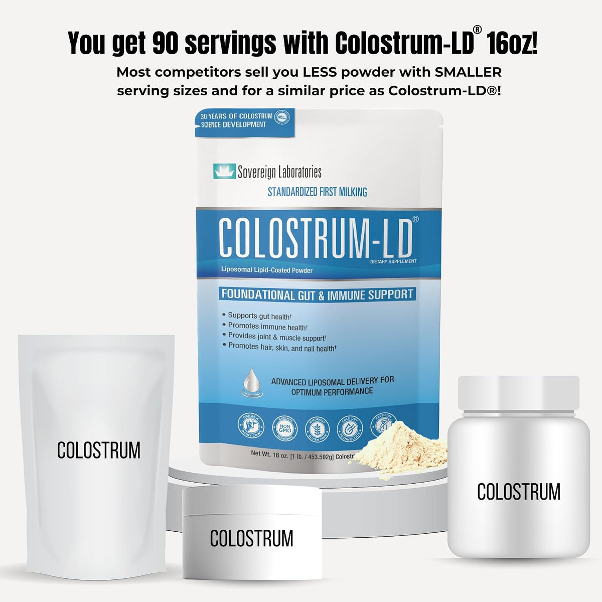 Sovereign Laboratories Colostrum-LD Liposomal Delivery Colostrum Powder, Gluten-Free, Lactose-Reduced, 454g (16 oz, 90 Servings) - görsel 8