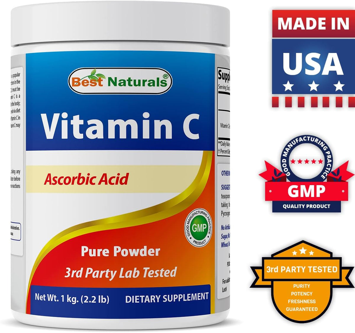 Best Naturals 100% Pure Vitamin C Powder - Non-GM Ascorbic Acid, 454 g (Pack of 3) – Image 7