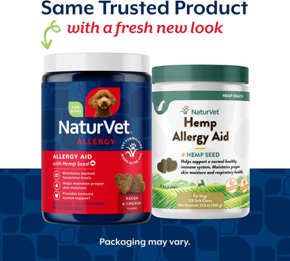NaturVet Hemp Allergy Aid Supplement for Dogs – 120 Soft Chews