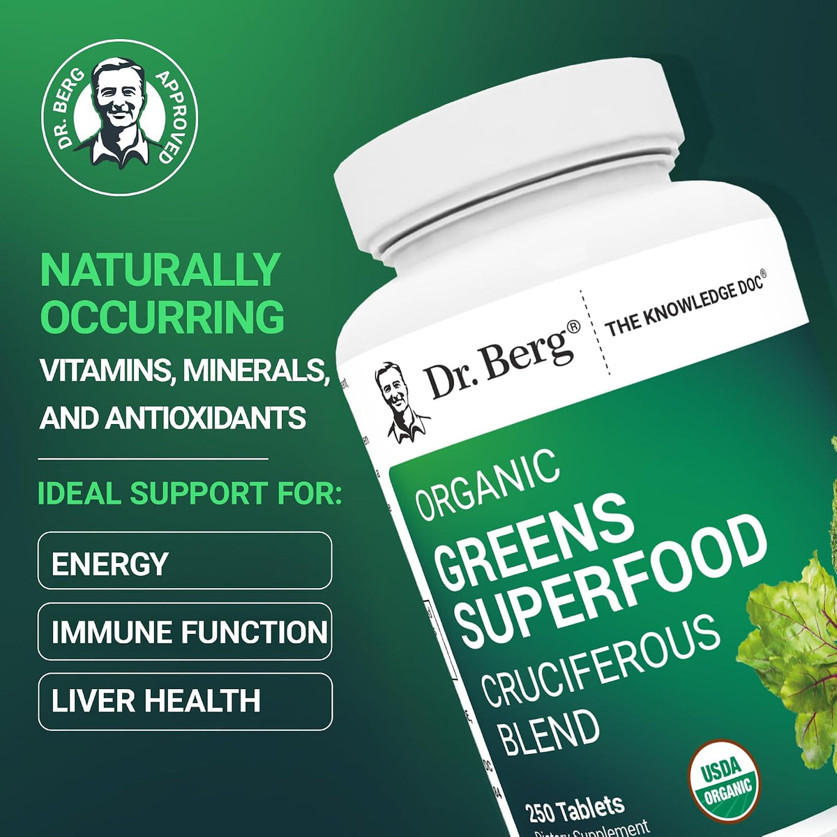 Dr. Berg's Greens Superfood Cruciferous Vegetable Tablets, 250 Tablets - görsel 2