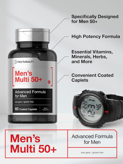 Horbäach Men's Multivitamins 50 Plus | 60 Caplets | Advanced Formula for Men Over 50 | Non-GMO & Gluten-free