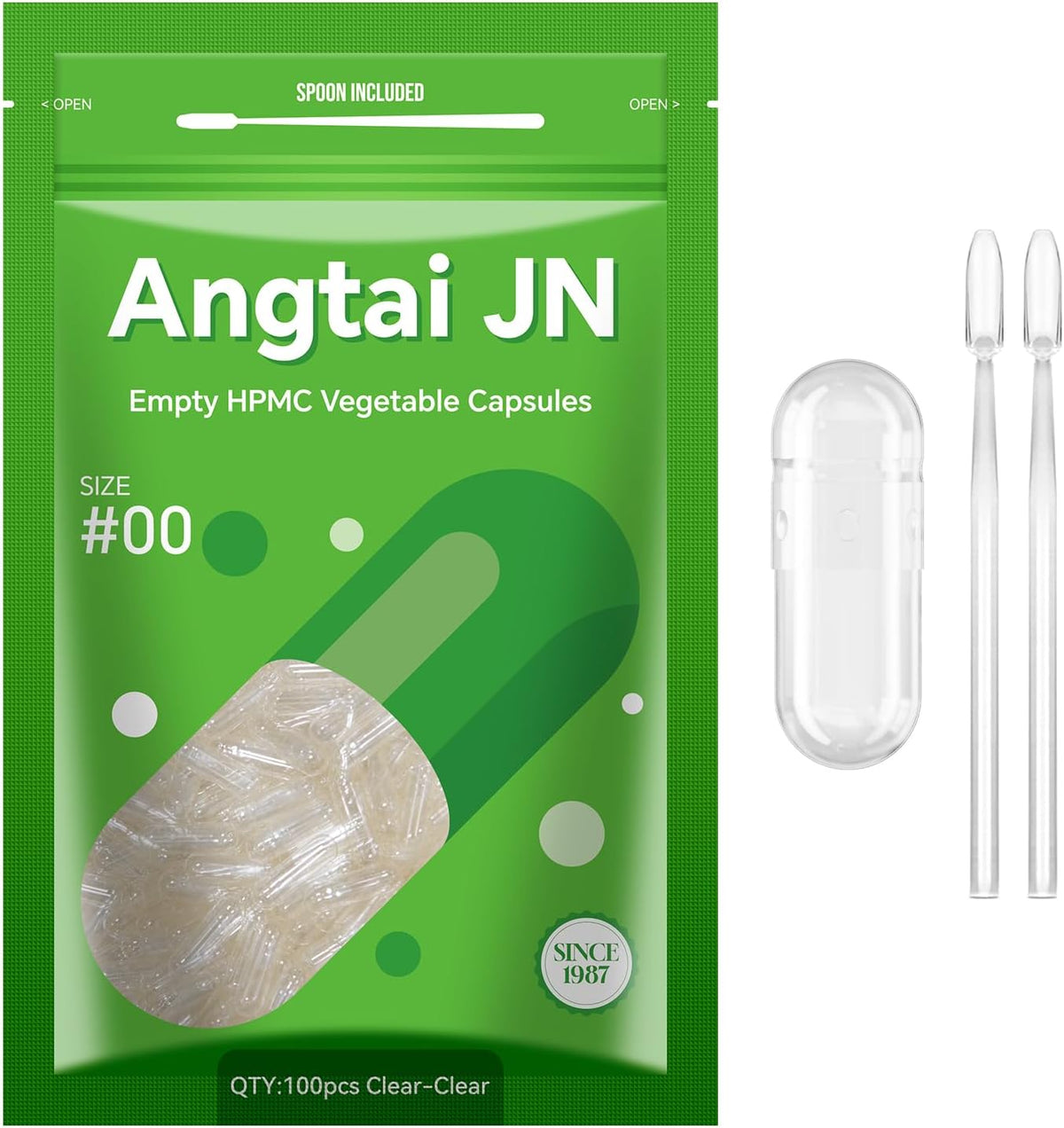 Vegan Capsules Size 00 Empty Clear 100 Count - Plant Based, Gluten-free, Non-GMO, Halal Certified with Filling Kit - görsel 1