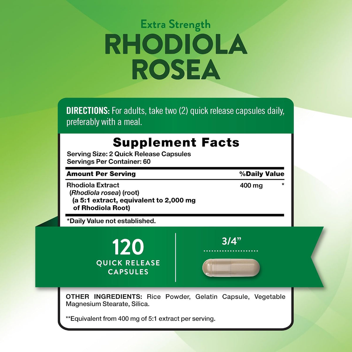 Nature's Truth Rhodiola Rosea | 120 Capsules | Non-GM & Gluten-Free Adaptogen Supplement - görsel 2
