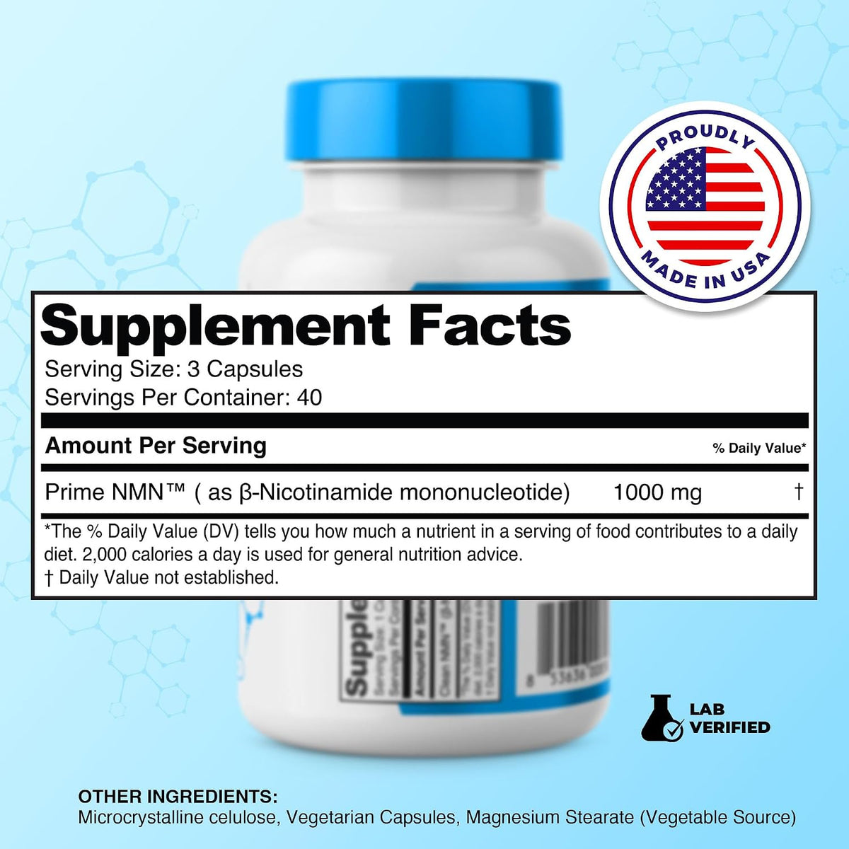Prime Powders NMN Capsules – 1000mg Stabilised Nicotinamide Mononucleotide – Extra Strength – 120 Vegetarian Capsules - görsel 2