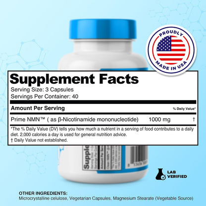 Prime Powders NMN Capsules – 1000mg Stabilised Nicotinamide Mononucleotide – Extra Strength – 120 Vegetarian Capsules