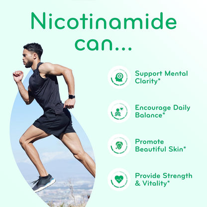 Vitamin B3 Nicotinamide 500mg – Flush Free Niacin Supplement for Energy, Skin & Nervous System Support – NAD Precursor – 180 Capsules