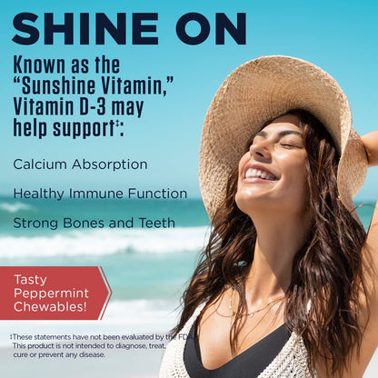 KAL Vitamin D3 Chewable, 5000 IU (125 mcg), Natural Peppermint Flavour, 60 Tablets