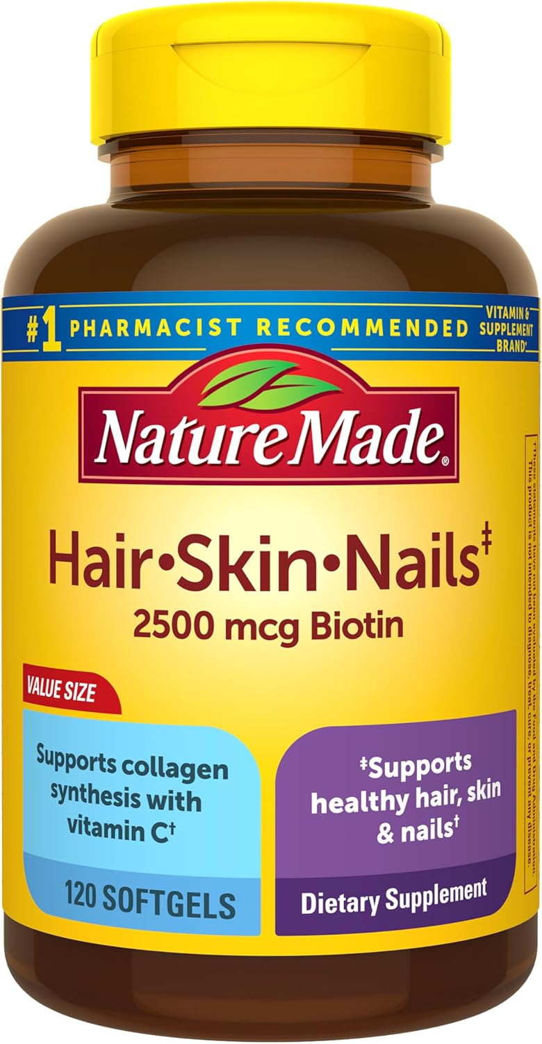 Nature Made Hair, Skin & Nails with Biotin 2500 mcg Soft gel capsule Capsules, 120 Count - görsel 1