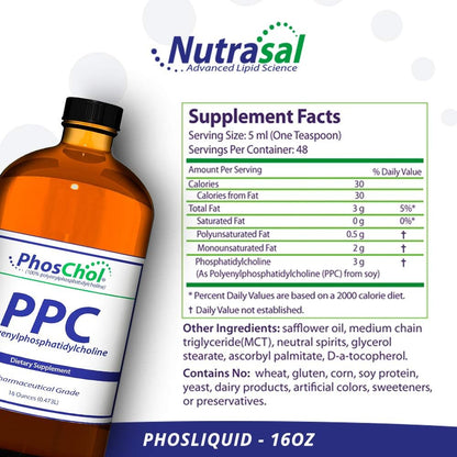 Nutrasal PhosChol PPC - Polyenyl Phosphatidylcholine Liquid Supplement - 480 ml (96 Servings)