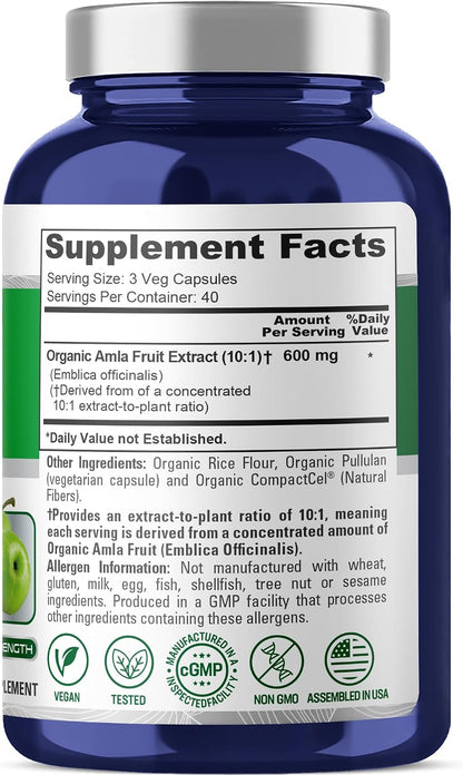 NusaPure Organic Amla Capsules 600 mg, 120 Vegetarian Capsules