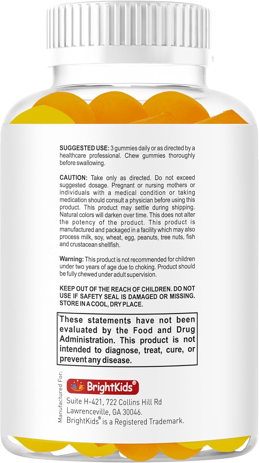 BrightKids Omega-3 & DHA Focus Gummies for Kids - Memory and Brain Health Supplement, Low Sugar, Natural Fruit Flavour, 60 Count - görsel 8