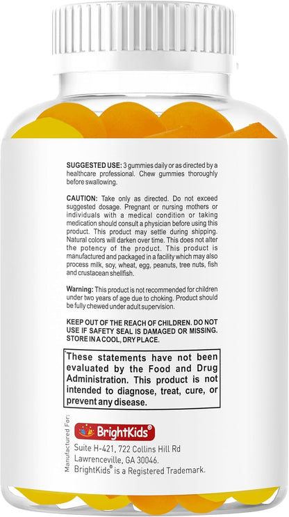 BrightKids Omega-3 & DHA Focus Gummies for Kids - Memory and Brain Health Supplement, Low Sugar, Natural Fruit Flavour, 60 Count