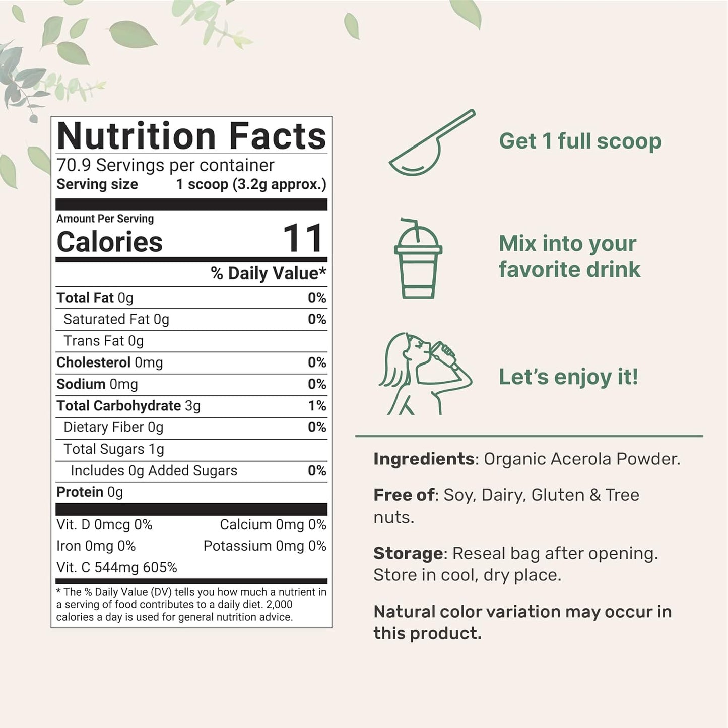 Micro Ingredients 2 Pack Organic Acerola Cherry Powder, 227g Each, Natural Vitamin C Supplement - görsel 2