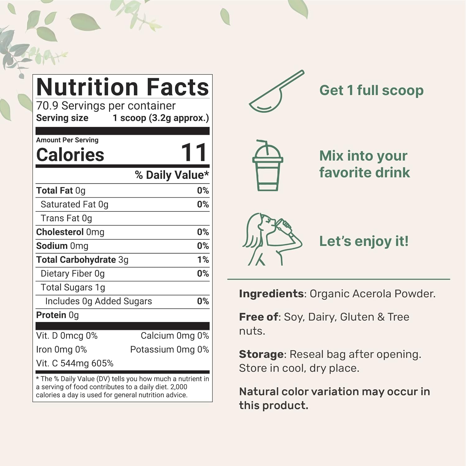Micro Ingredients 2 Pack Organic Acerola Cherry Powder, 227g Each, Natural Vitamin C Supplement - görsel 2