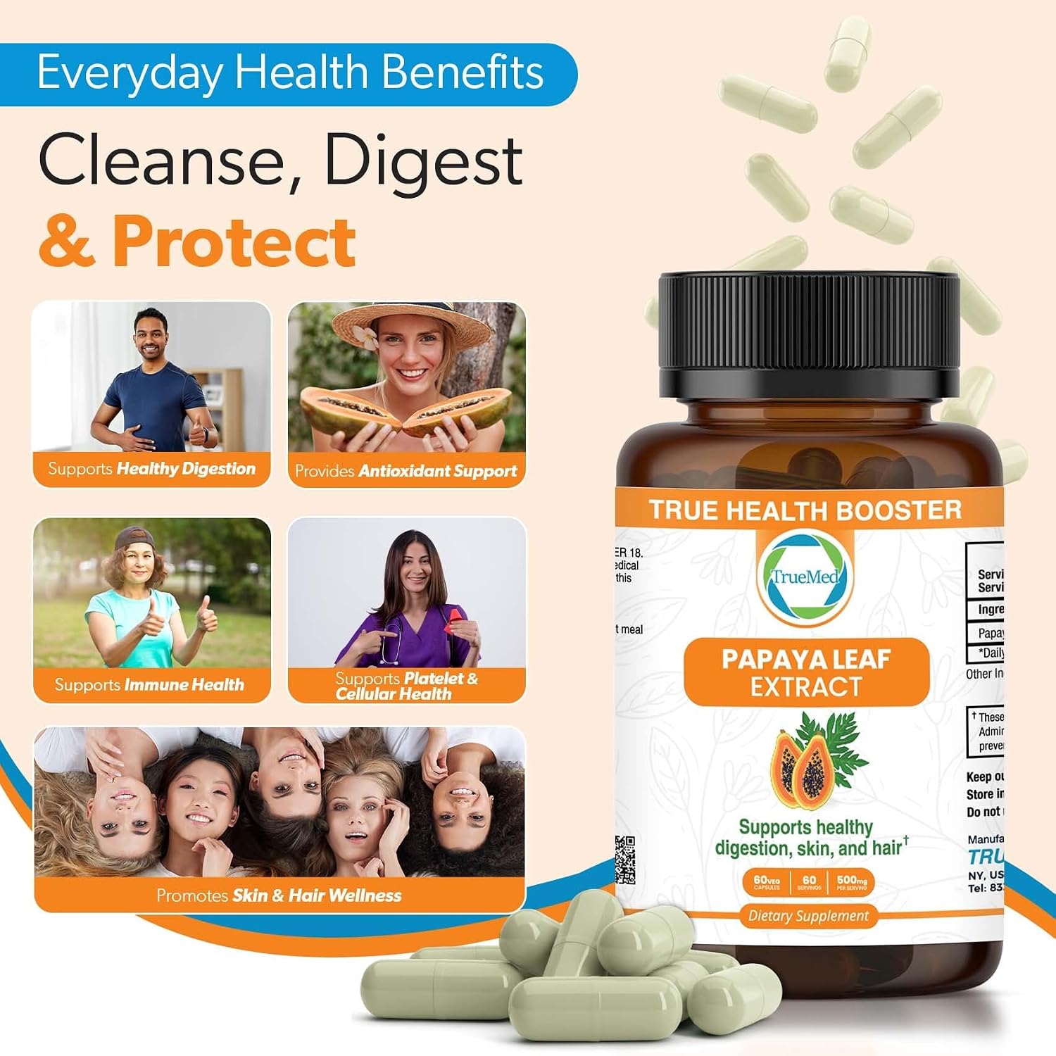 Papaya Leaf Extract 500 mg – 4X Extra Strength – 60 Capsules - görsel 7