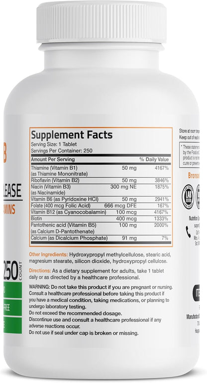 Bronson Super B Vitamin B Complex - Sustained Release, 250 Tablets