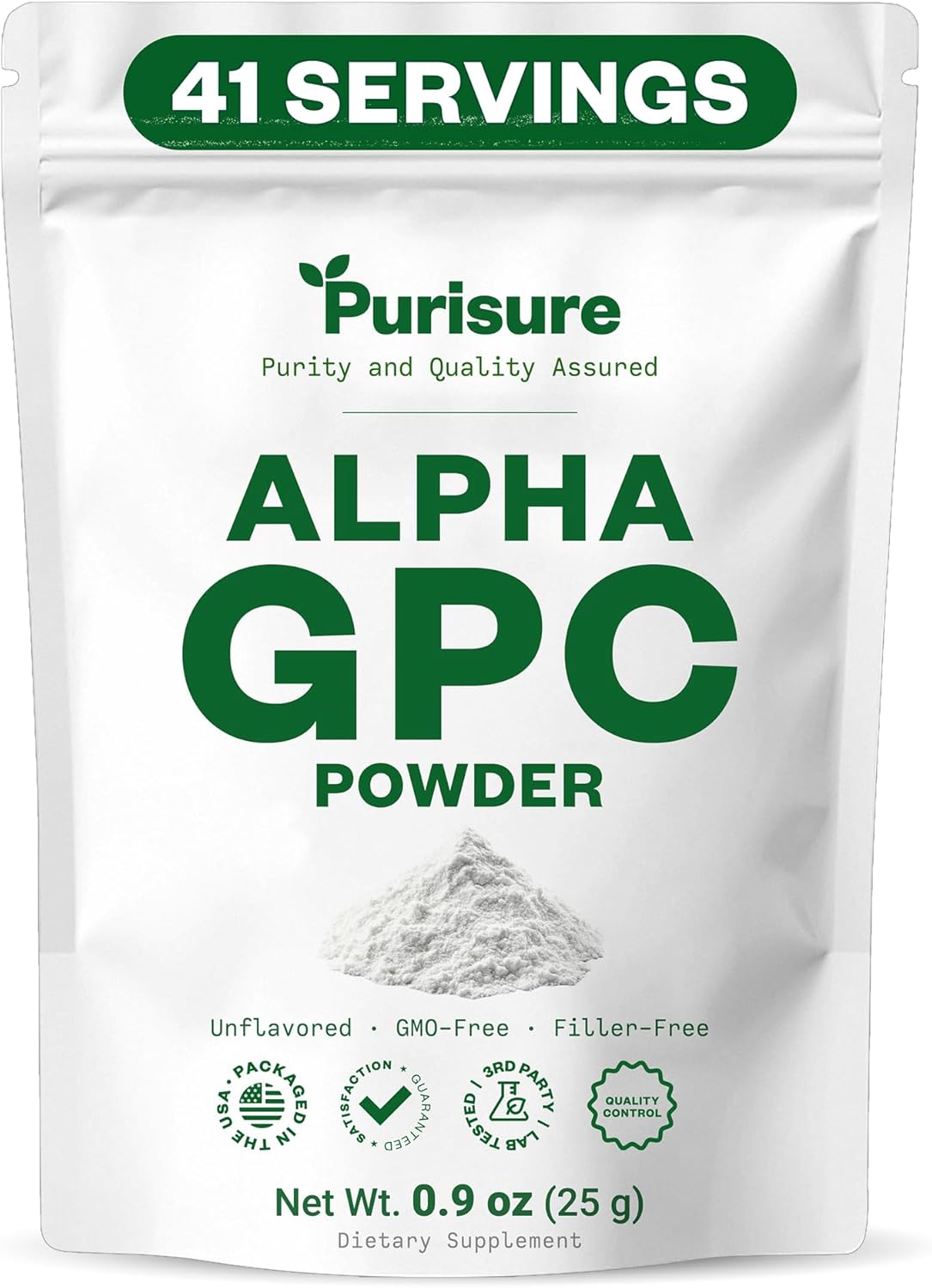PURISURE Alpha GPC Powder, 25 g, Pure Alpha GPC Choline Supplement for Brain and Focus, CDP Choline Supplements for Memory Performance & Concentration, No Fillers, Non-GMO, Offers 41 Servings - görsel 1