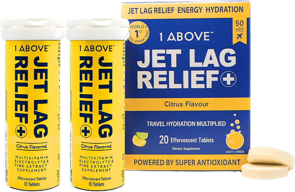 1ABOVE Jet Lag Relief Tablets - Citrus-Flavoured Effervescent Multivitamin with Pycnogenol, 20 Tablets - görsel 1