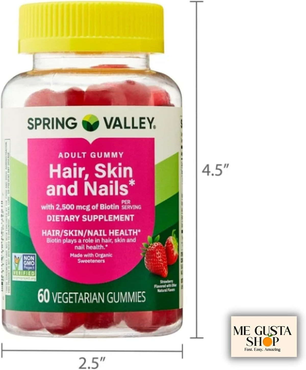 Spring Valley Biotin Vegetarian Gummies, Strawberry, 2500 mcg, 60 Count - görsel 4