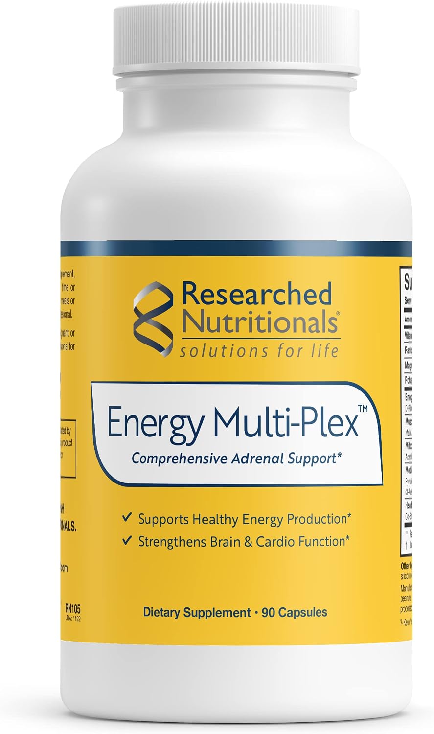 Researched Nutritionals Energy Multi-Plex - Adrenal Health, Energy Support & Cognitive Supplement with 14 Researched Ingredients - Vegan Energy Supplements (90 Capsules) - görsel 1
